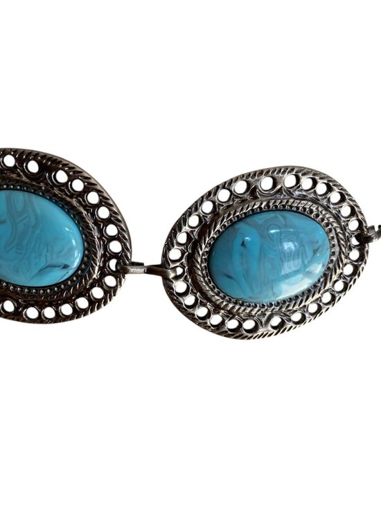 Western Faux Turquoise Concho Belt Boho Festival Adjustable Waist Chain Belt-OS main image 12